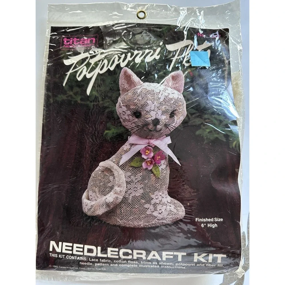 Vtg 1985 Titan Needlecraft Potpourri Pets Kitty Cat Kit Lace #1347 Sealed